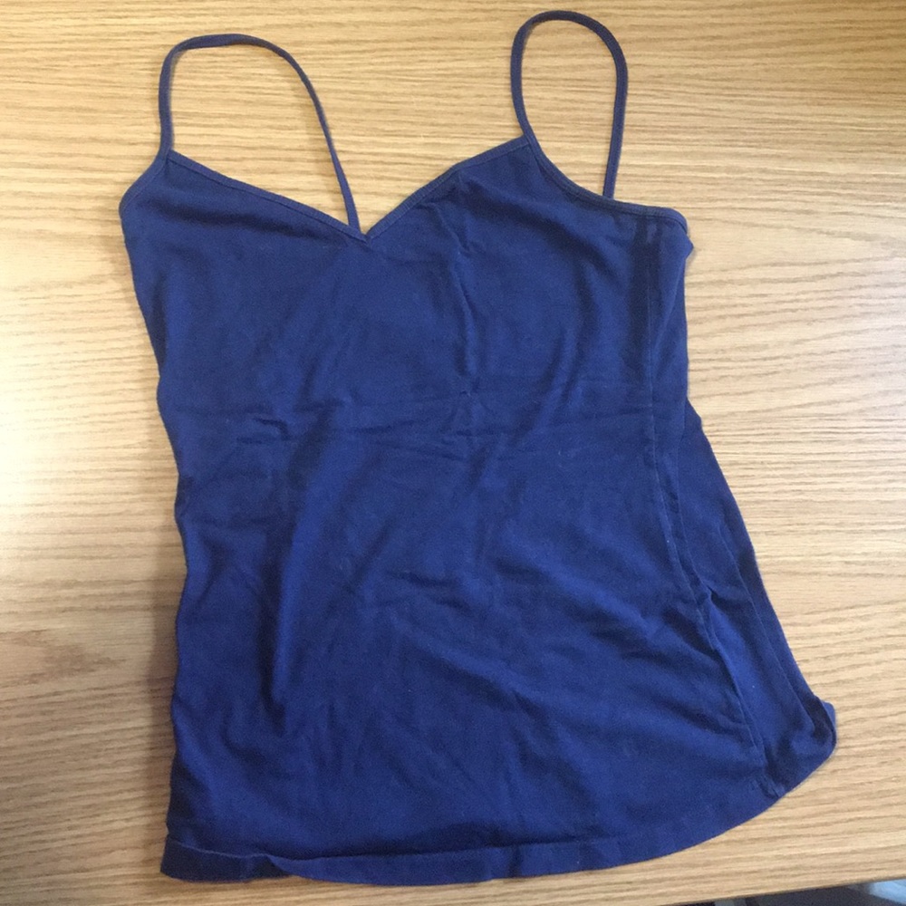 Cotton blue tank top: brand is “Old Navy”
